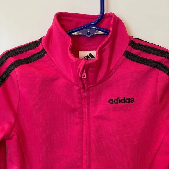 Adidas Youth Girls Sz 4T Long Sleeve Track Jacket Full Zip Pink Black Activewear - Picture 10 of 10